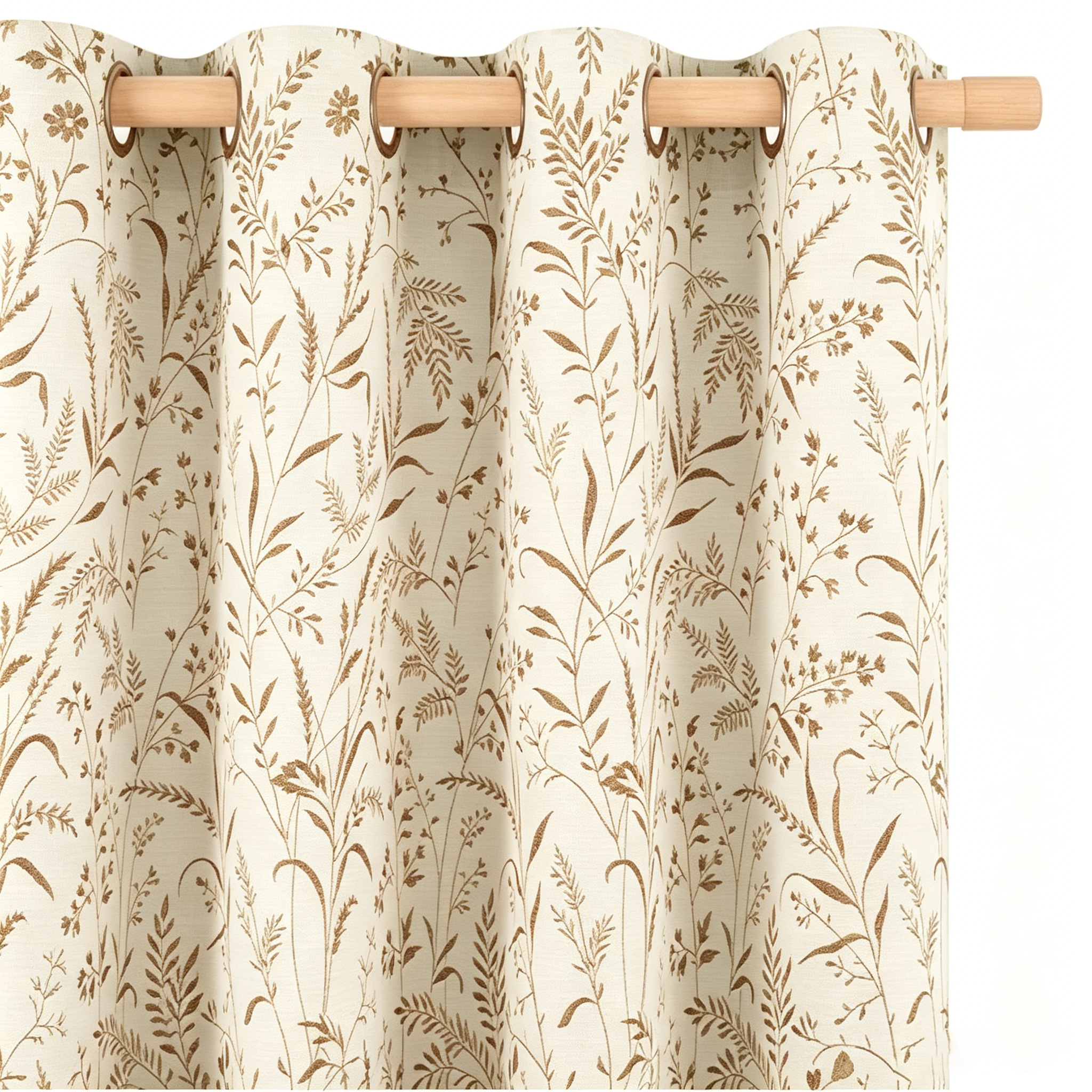 Warm Taupe Meadow Botanical Grommet Curtain Panel