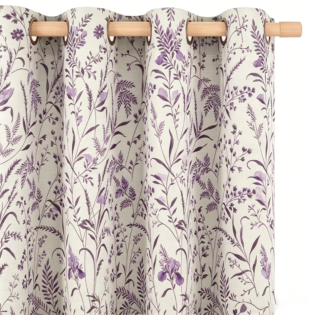 Lavender Iris Meadow Botanical Grommet Curtain Panel