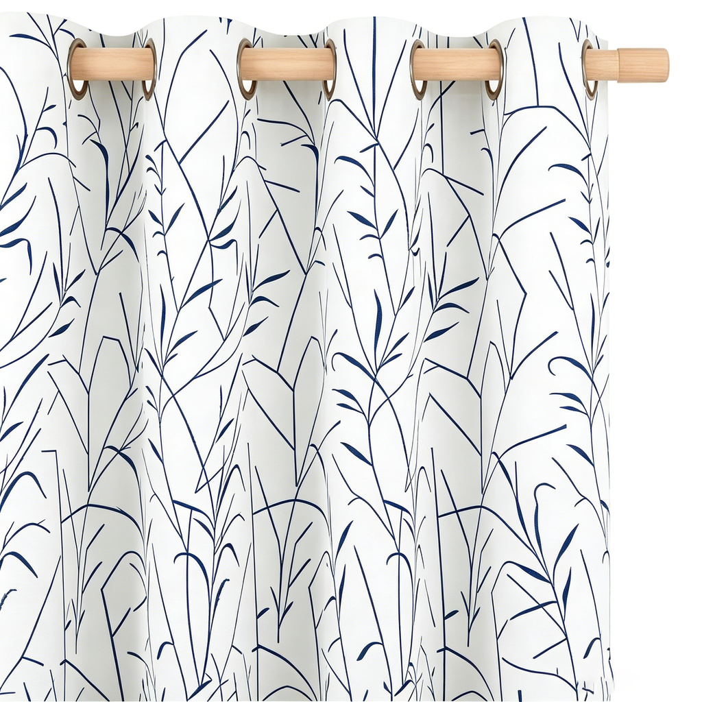 Navy Minimalist Botanical Grommet Curtain Panel