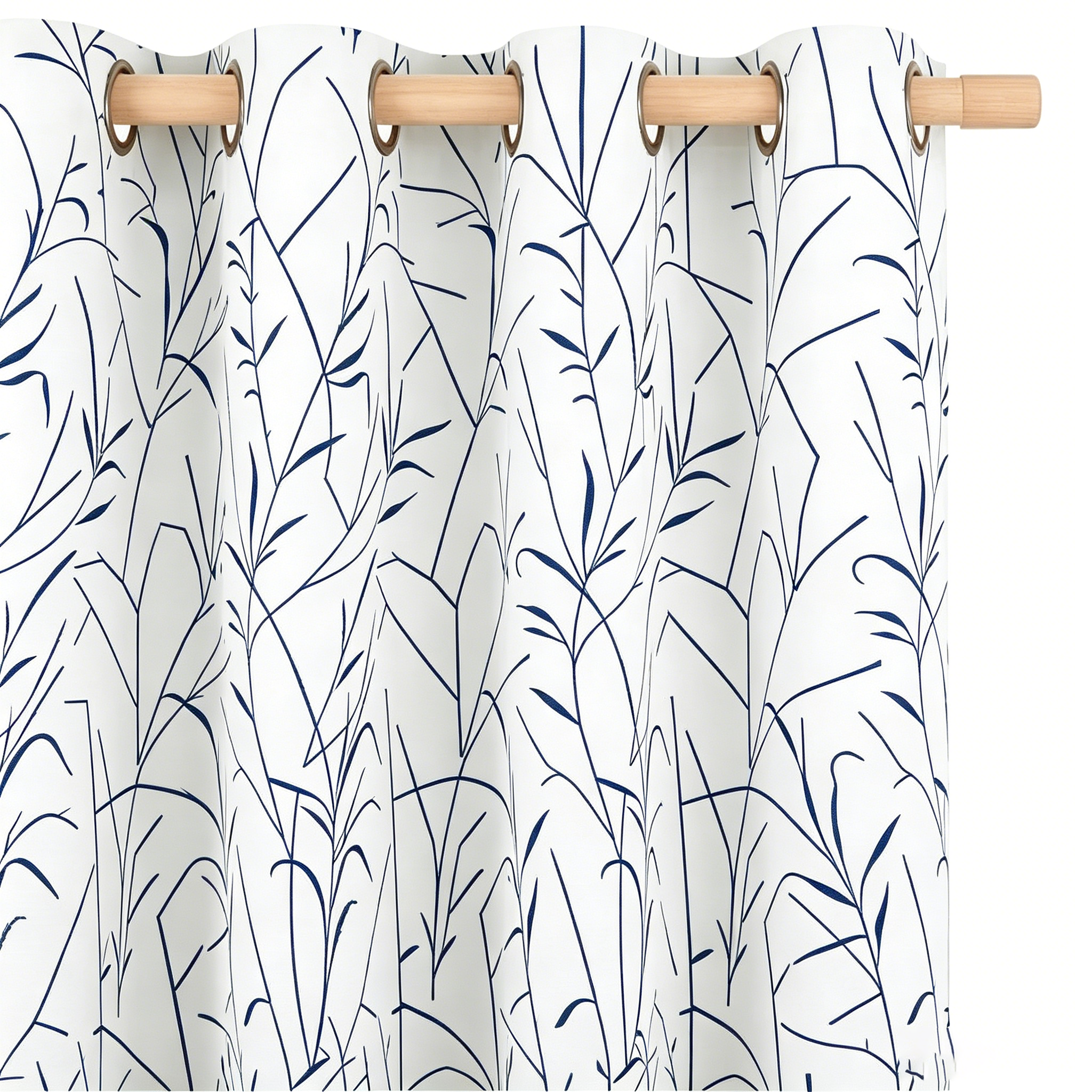 Navy Minimalist Botanical Grommet Curtain Panel