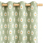 Vintage Meadow Daisy Trellis Curtain in Sage Green