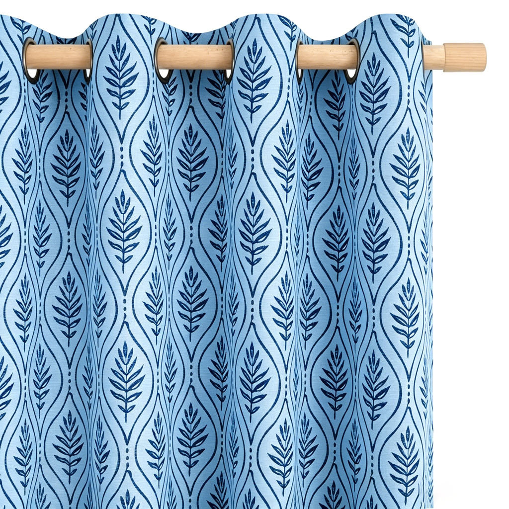 Coastal Blue Botanical Trellis Grommet Curtain Panel