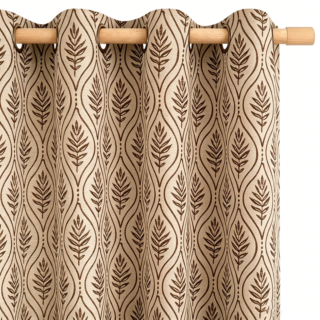 Warm Taupe Botanical Trellis Grommet Curtain Panel