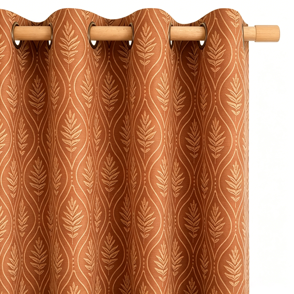 Autumn Rust Botanical Trellis Grommet Curtain Panel