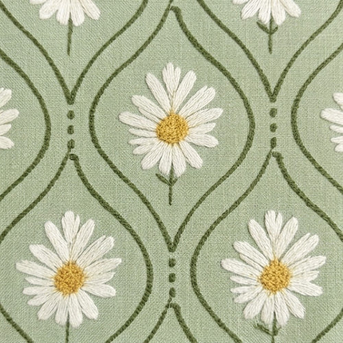 Vintage Meadow Daisy Trellis Curtain in Sage Green