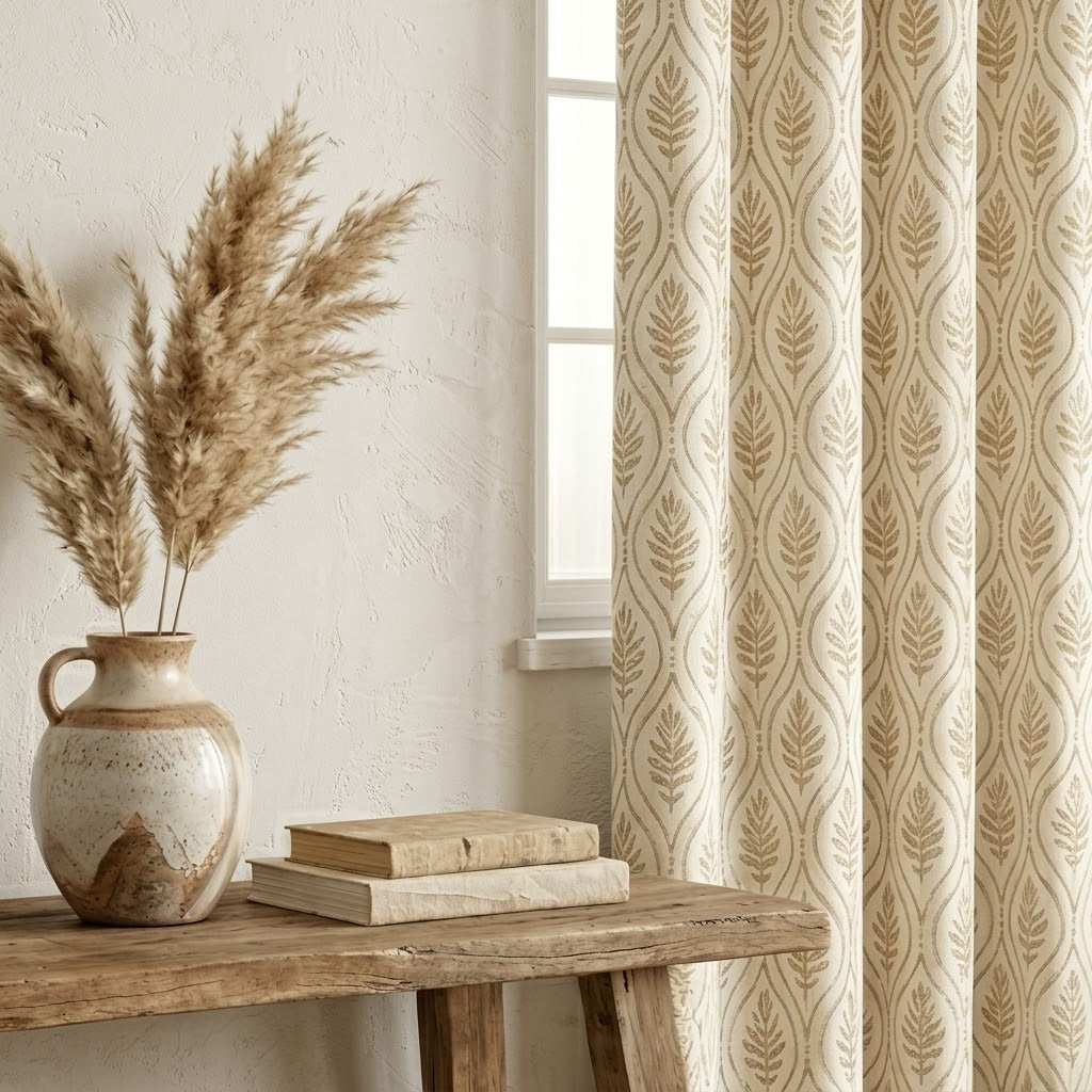 Golden Flora Woven Grommet Curtain Panel