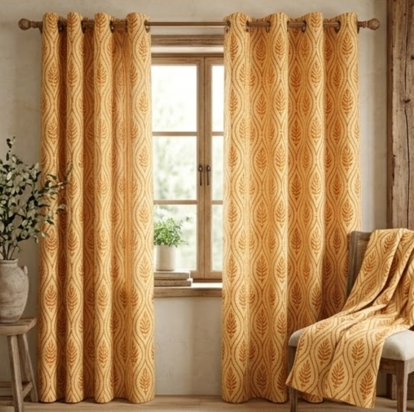 Terracotta Botanical Trellis Grommet Curtain Panel