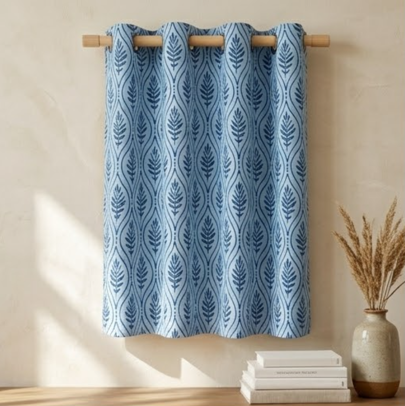 Coastal Blue Botanical Trellis Grommet Curtain Panel
