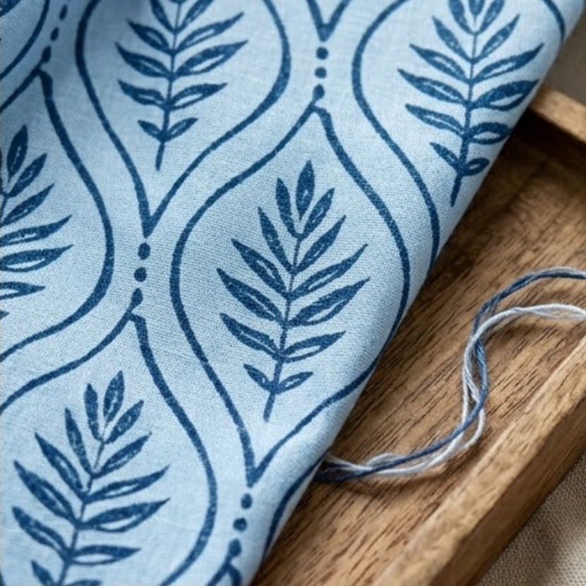 Coastal Blue Botanical Trellis Grommet Curtain Panel