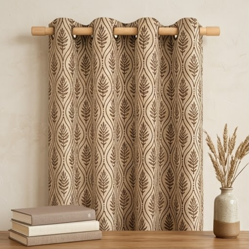 Warm Taupe Botanical Trellis Grommet Curtain Panel