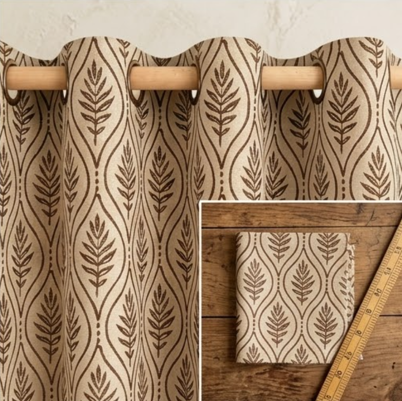 Warm Taupe Botanical Trellis Grommet Curtain Panel
