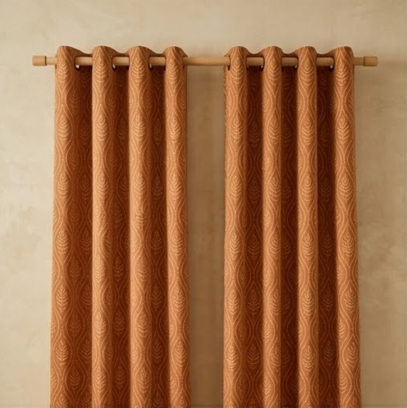 Autumn Rust Botanical Trellis Grommet Curtain Panel