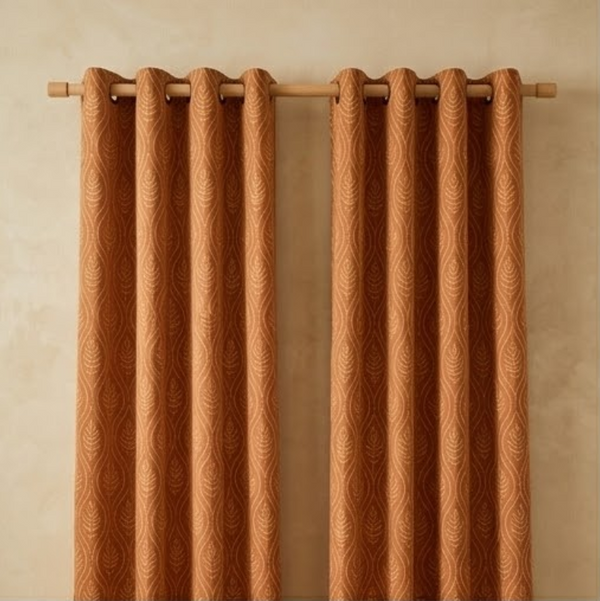 Autumn Rust Botanical Trellis Grommet Curtain Panel