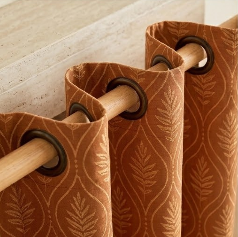 Autumn Rust Botanical Trellis Grommet Curtain Panel