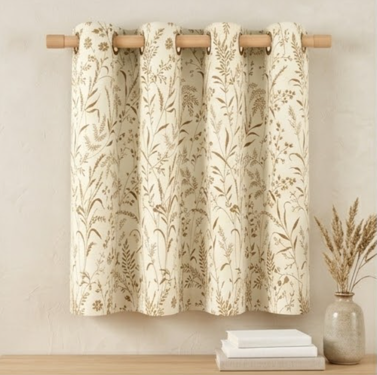 Warm Taupe Meadow Botanical Grommet Curtain Panel