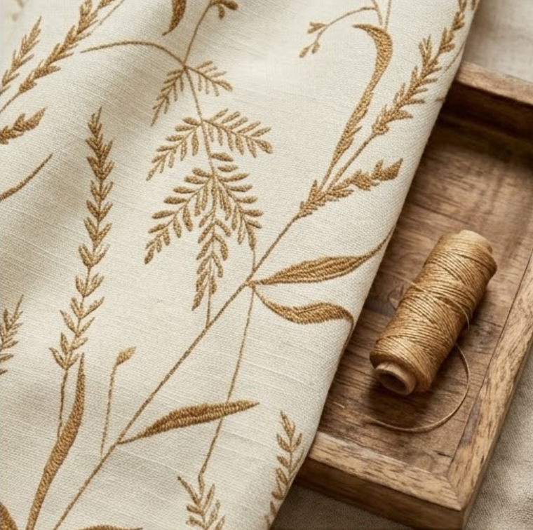 Warm Taupe Meadow Botanical Grommet Curtain Panel