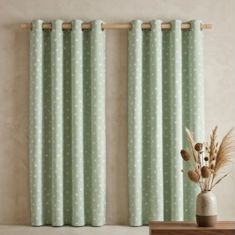Sage Green Scattered Dot Grommet Curtain Panel