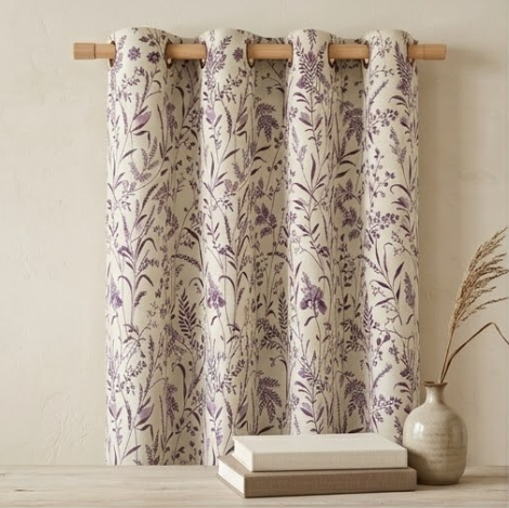 Lavender Iris Meadow Botanical Grommet Curtain Panel