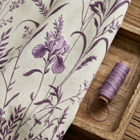 Lavender Iris Meadow Botanical Grommet Curtain Panel