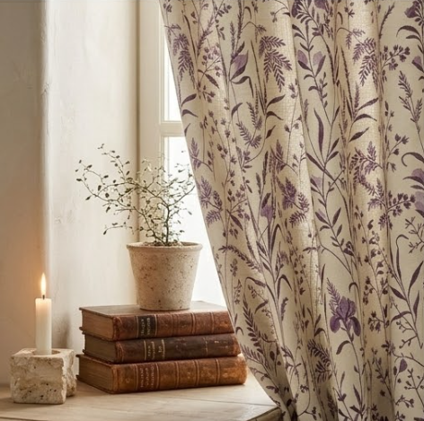 Lavender Iris Meadow Botanical Grommet Curtain Panel
