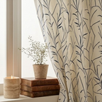Navy Minimalist Botanical Grommet Curtain Panel