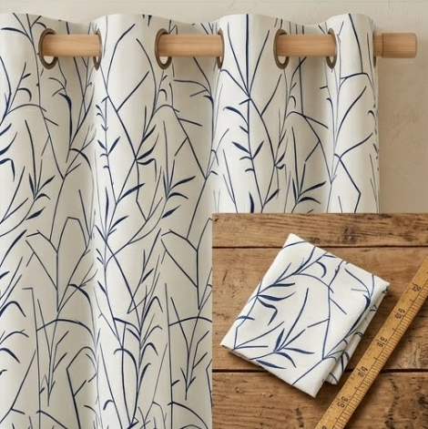 Navy Minimalist Botanical Grommet Curtain Panel