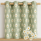 Vintage Meadow Daisy Trellis Curtain in Sage Green
